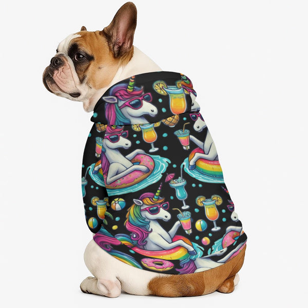 Rainbow Unicorn Pool Party Hoodie for Dog - 310GSM Cotton Pet Hoodie with Pool Print Cruise Vacay
