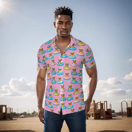 Pink Rubber Duckie 80s Style Men's Button Up Shirt - Matching Vacation Look