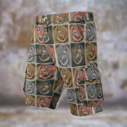 Three-Breasted Mermaid Vintage Sideshow Men’s Cargo Beach Summer Shorts