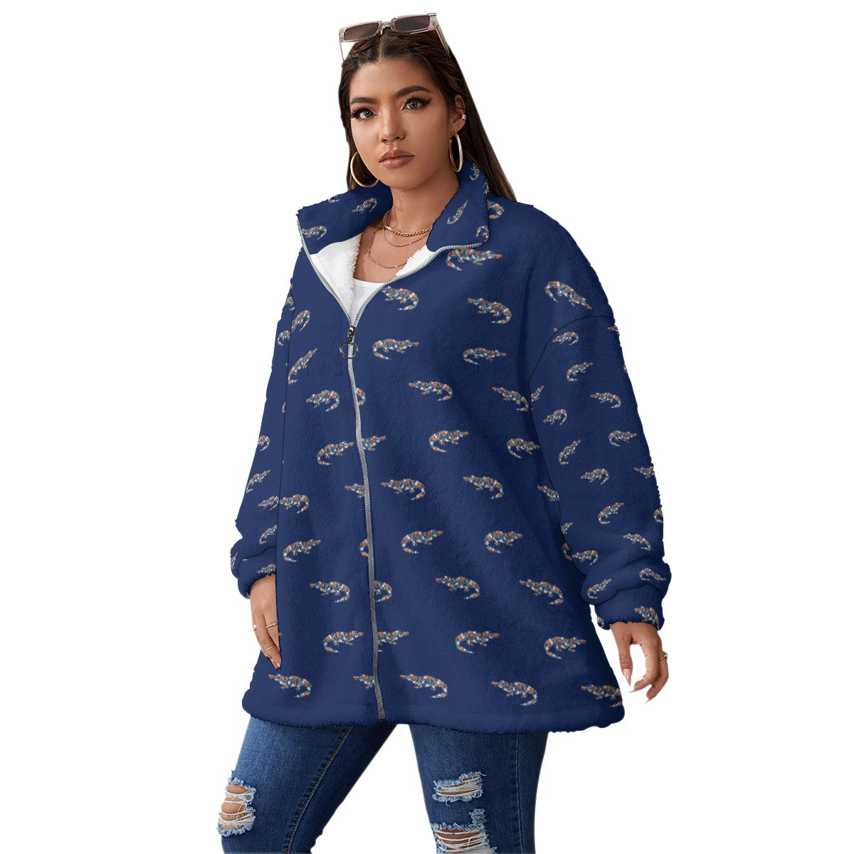 Unisex Florida Gators Inspired Floral Borg Fleece Coat – Soft Cozy Zip Up Jacket, Plus Size