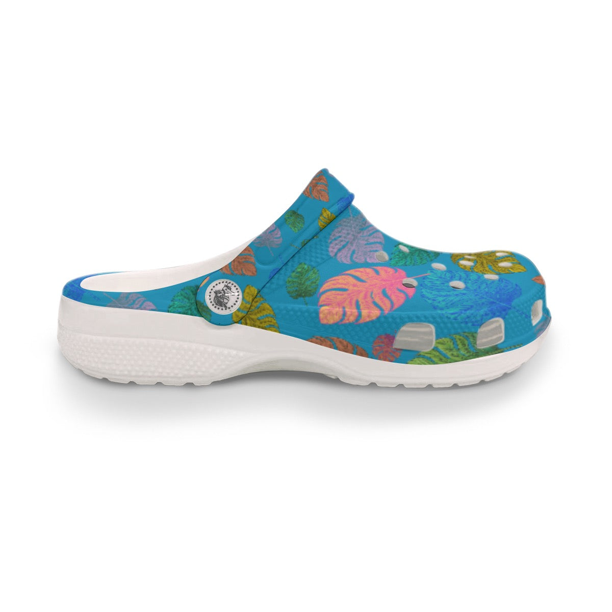 Blue & Multicolor Tropical Leaf Print Garden Clogs Cruise & Pool Shoes Women's Classic Clog Shoes