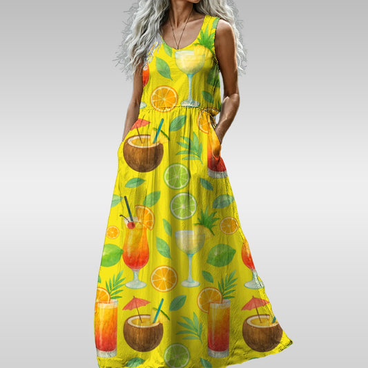 Lime in the Coconut Mixed Drink All-Over Print Women’s Sleeveless Maxi Dress Matching Couples Outfit