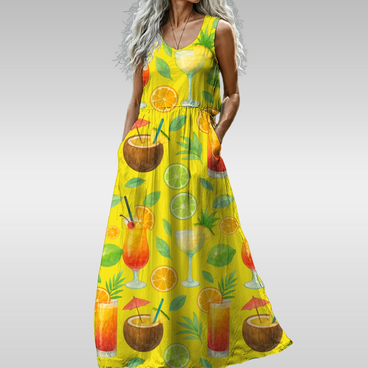 Lime in the Coconut Mixed Drink All-Over Print Women’s Sleeveless Maxi Dress Matching Couples Outfit