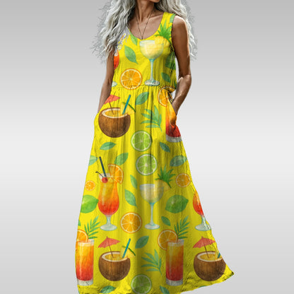 Lime in the Coconut Mixed Drink All-Over Print Women’s Sleeveless Maxi Dress Matching Couples Outfit