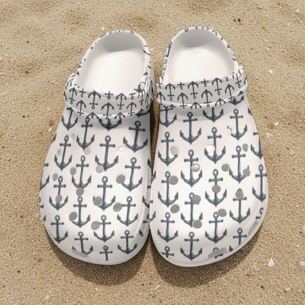 White Anchor Travel Clogs – Cruise Vacation Shoes Women's Classic Clogs