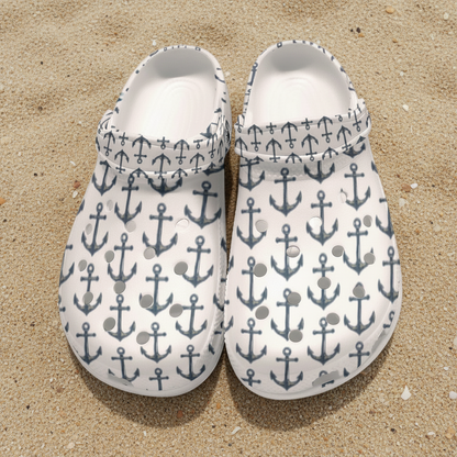 White Anchor Travel Clogs – Cruise Vacation Shoes Women's Classic Clogs