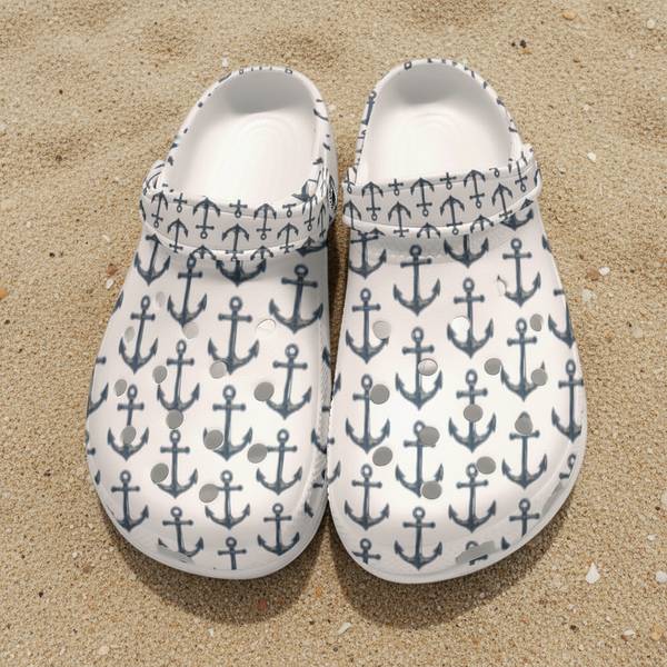 White Anchor Travel Clogs – Cruise Vacation Shoes Women's Classic Clogs