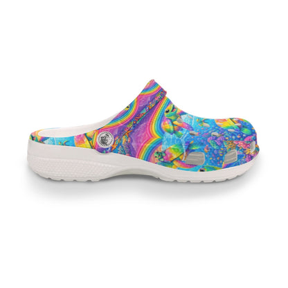 Rainbow Turtle Clogs Colorful 90s Neon Aesthetic Waterproof Cruise & Beach Travel Shoes Women's
