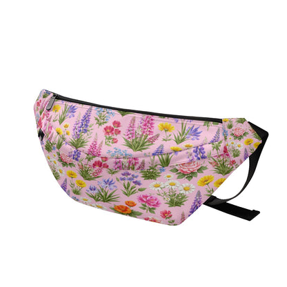 Pink Floral Garden Sling Bag Lightweight Crossbody Travel Purse Fanny Pack with Multiple Pockets