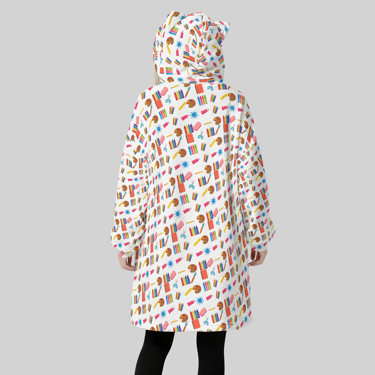 Women's Colorful Teacher Blanket Hoodie – School Supplies Pencil Crayon Art Print