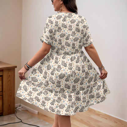 MewTwo the Cat Print Dress for Women – Cute Cat Lover V-Neck A-Line Dress