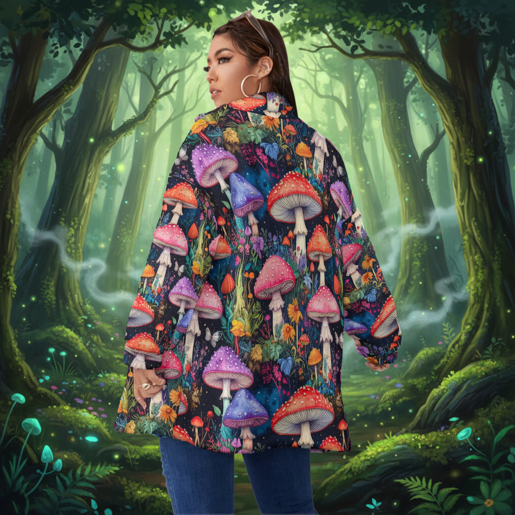 Women’s Mushroom Borg Fleece Jacket Cozy Spring Zip-Up Sherpa Coat Plus Size (see chart)