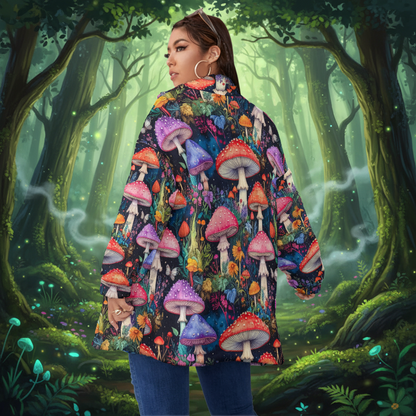 Women’s Mushroom Borg Fleece Jacket Cozy Spring Zip-Up Sherpa Coat Plus Size (see chart)