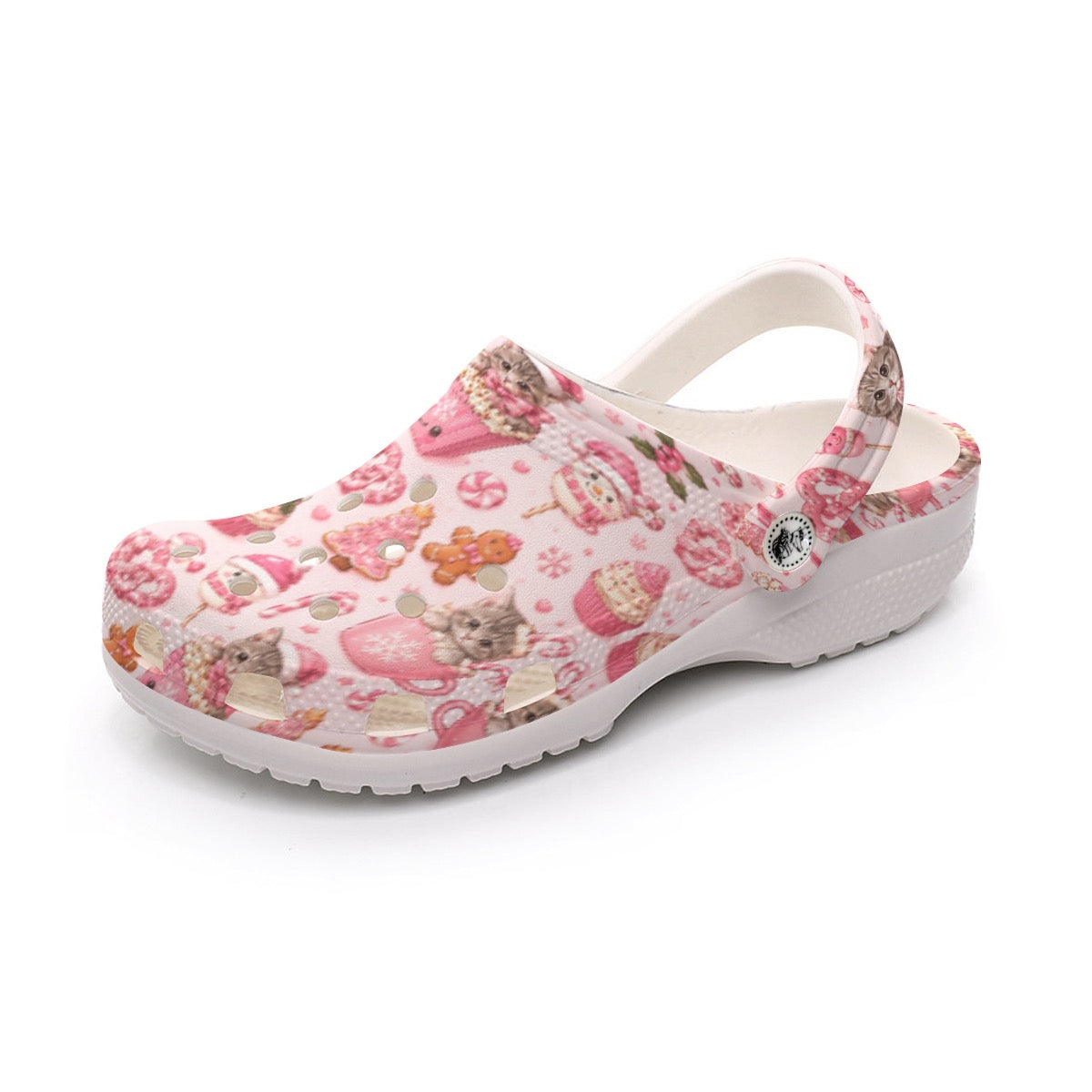 Pink Kitten Christmas Snacks Women's Classic Holiday Themed Clogs