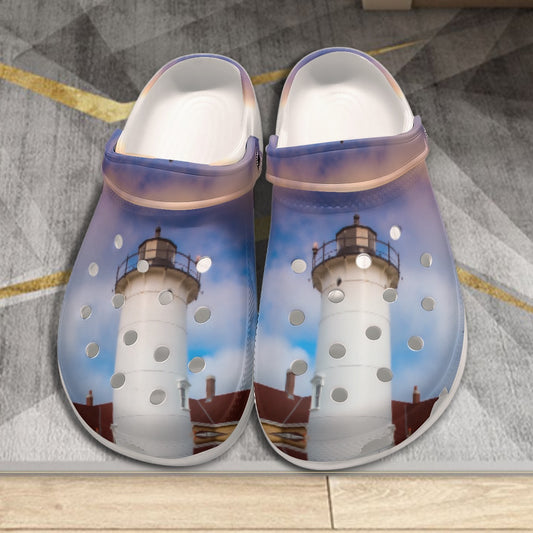 Women's Cape Cod Lighthouse Print Garden Clogs Lightweight EVA SandalsAnti-Slip Sole Beach Shoes