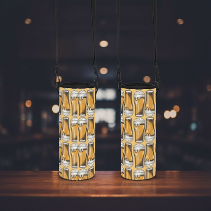 Draft Beer Print Water Bottle Sleeve with Strap Beer Lover Travel Cup Holder Funny Brewery Gift