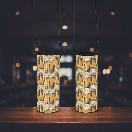 Draft Beer Print Water Bottle Sleeve with Strap Beer Lover Travel Cup Holder Funny Brewery Gift