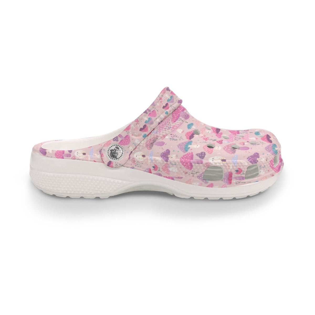 Pink Happy Mushroom Print Lightweight Garden Shoes Women's Classic Clogs