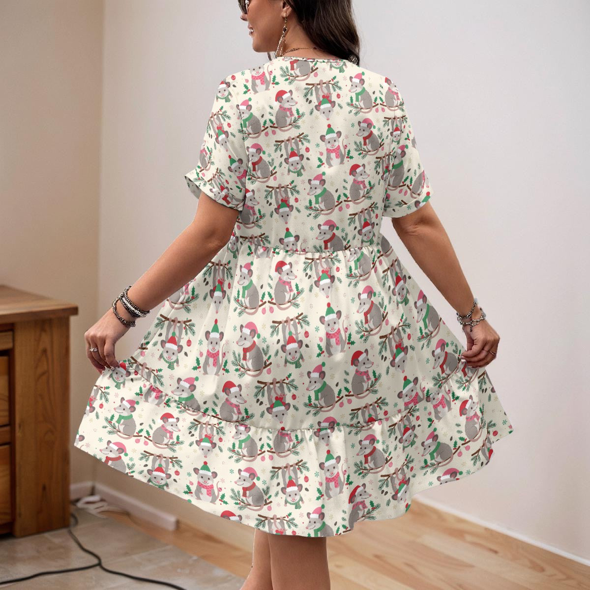 Women’s Christmas Possum Dress Funny Holiday Possum Print Dress, Festive Christmas Dress