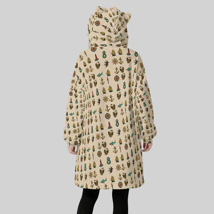 Women's Rockabilly Nautical Cat Blanket Hoodie – Vintage Tattoo Art Print