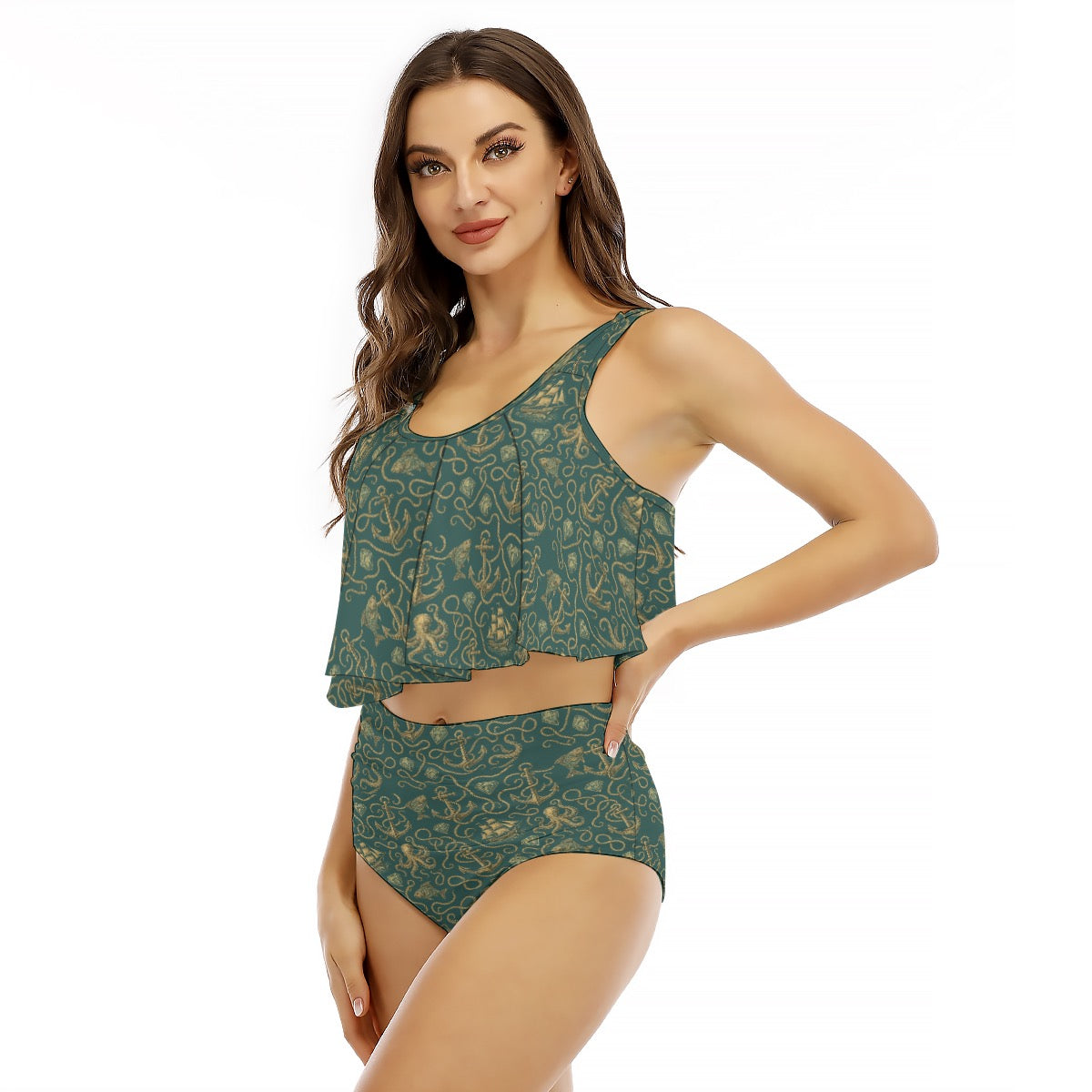 Women’s Nautical Octopus Two-Piece Swimsuit Ocean Print Bikini for Cruises & Beach