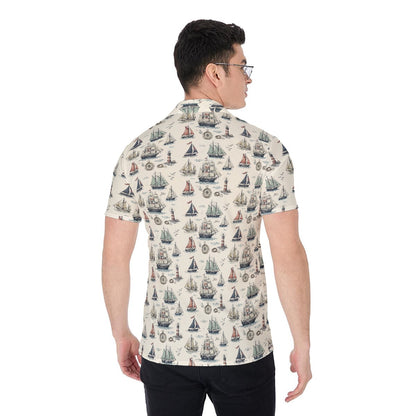 Men’s Vintage Sailboat Button Up Shirt – Nautical Coastal Cruise Shirt