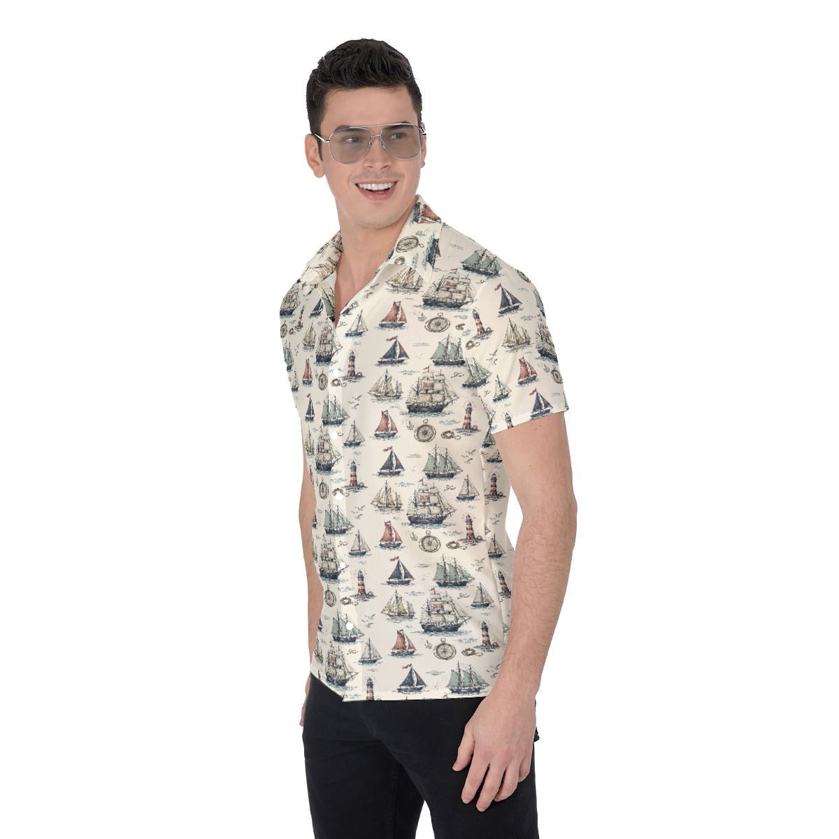Men’s Vintage Sailboat Button Up Shirt – Nautical Coastal Cruise Shirt