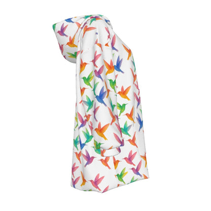 White Rainbow Garden Hummingbird Print Cozy Sweatshirt Sherpa Fleece Hoodie Blanket