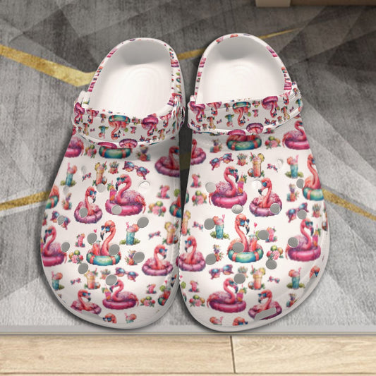 Women's Classic Clogs - Pink Flamingo Pool Party Crocs for Beach & Cruise Vacations