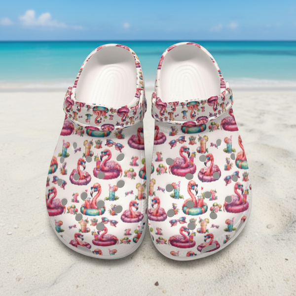Women's Classic Clogs - Pink Flamingo Pool Party Crocs for Beach & Cruise Vacations