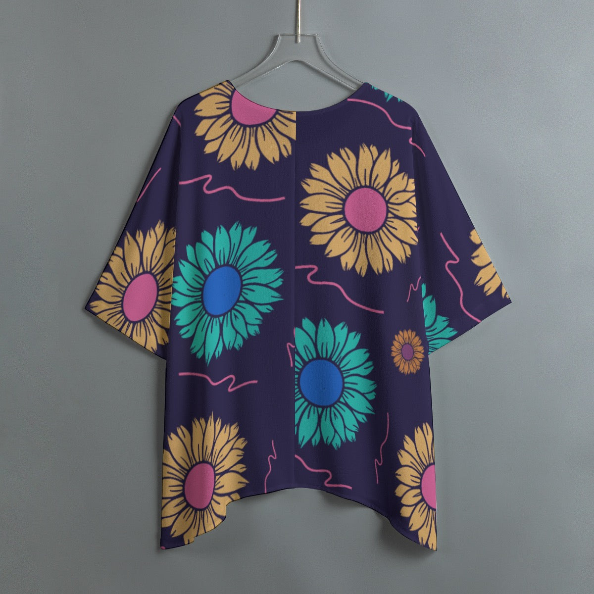 Women’s Boho Batwing Sleeve Blouse Blue Pink Yellow Colorblock Flowy Shirt