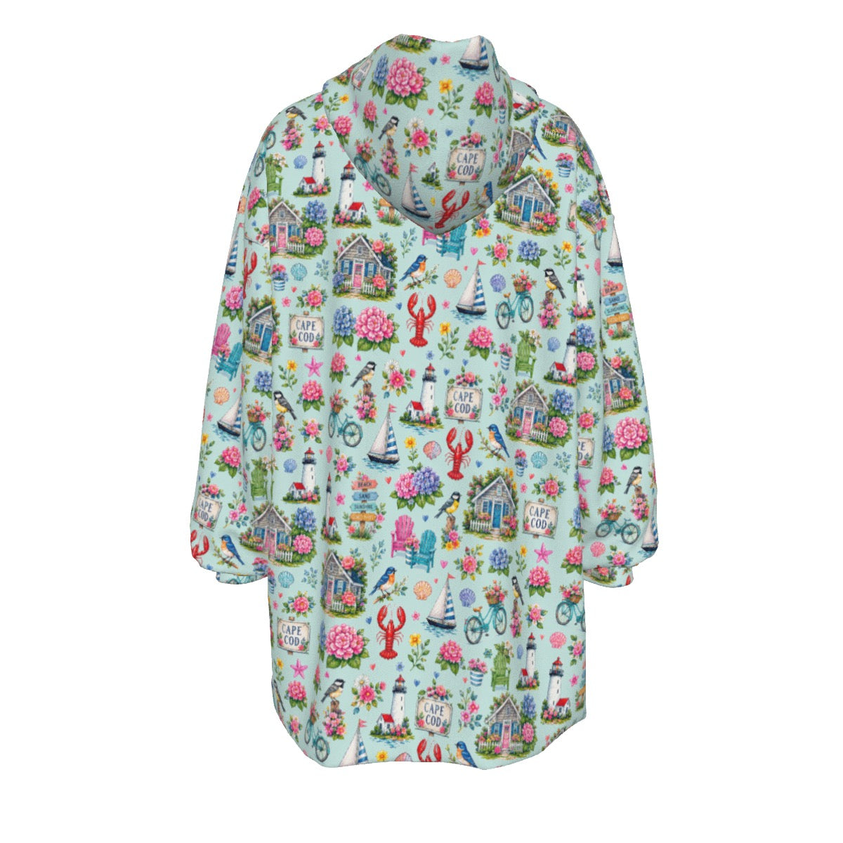 Cape Cod Summer Life Sherpa Fleece Hoodie Blanket Coastal Wearable Blanket