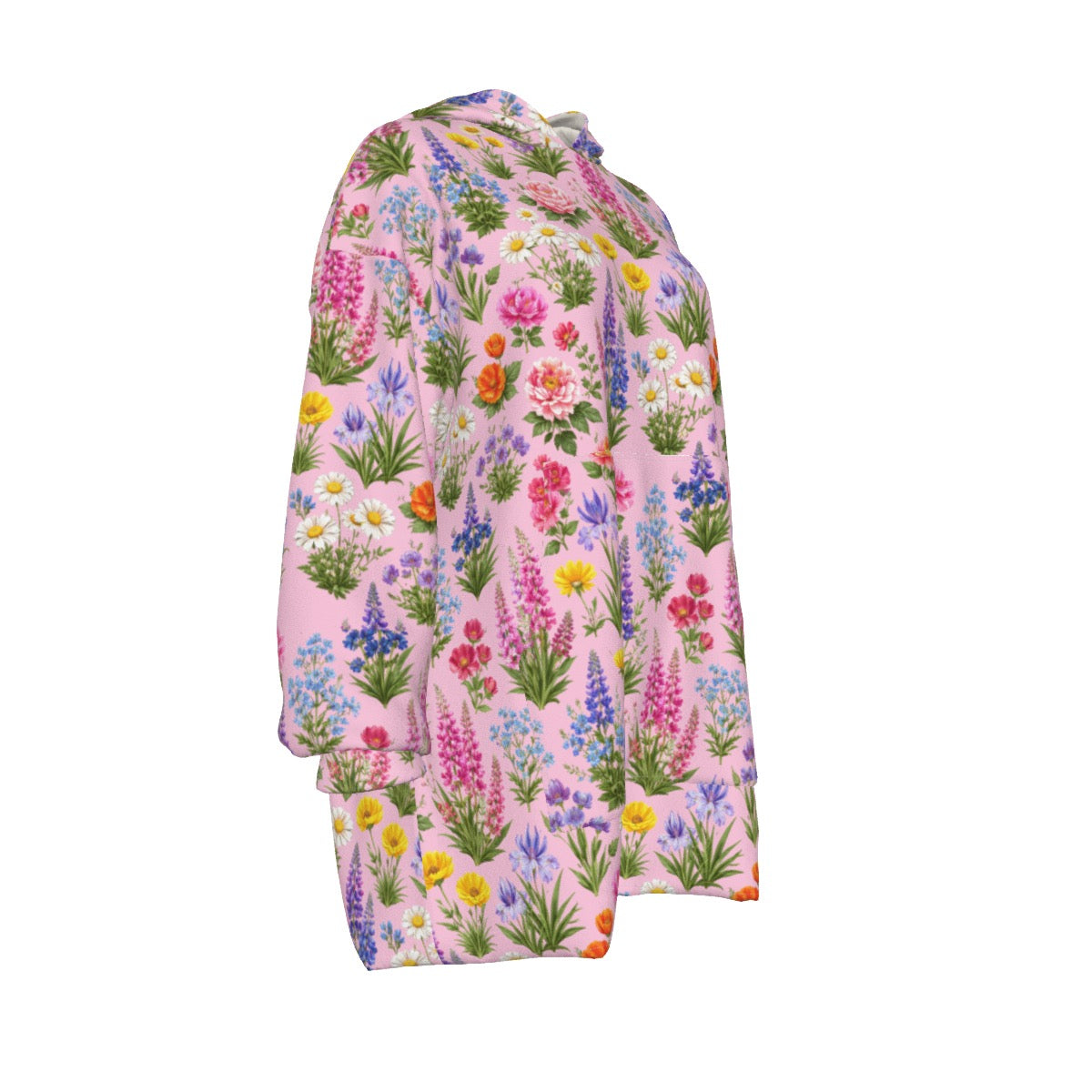 Pink Painted Floral Cozy Sweatshirt Women's Sherpa Fleece Hoodie Blanket