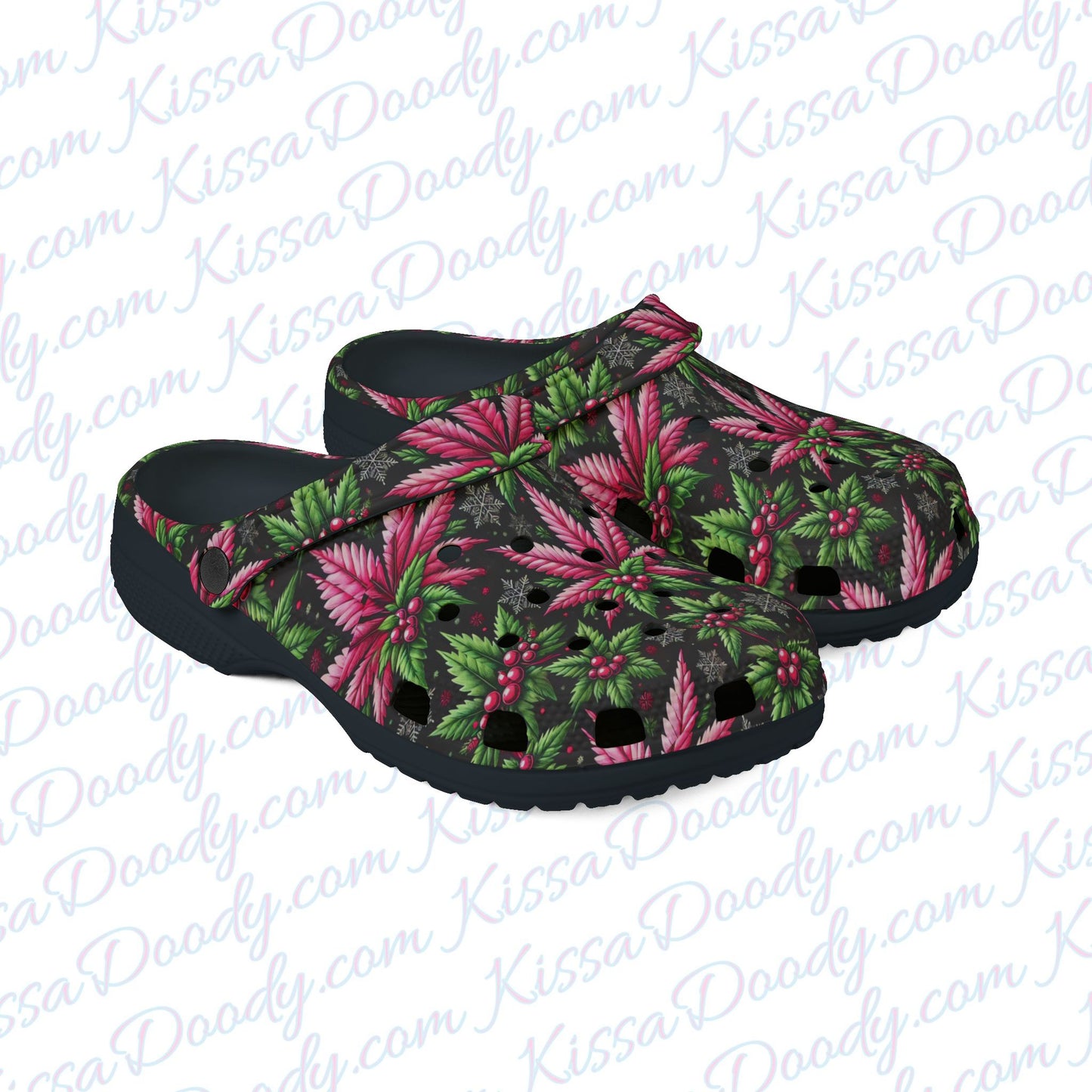 Happy Hempness Christmas Holly Leaf Rubber Clog Shoes