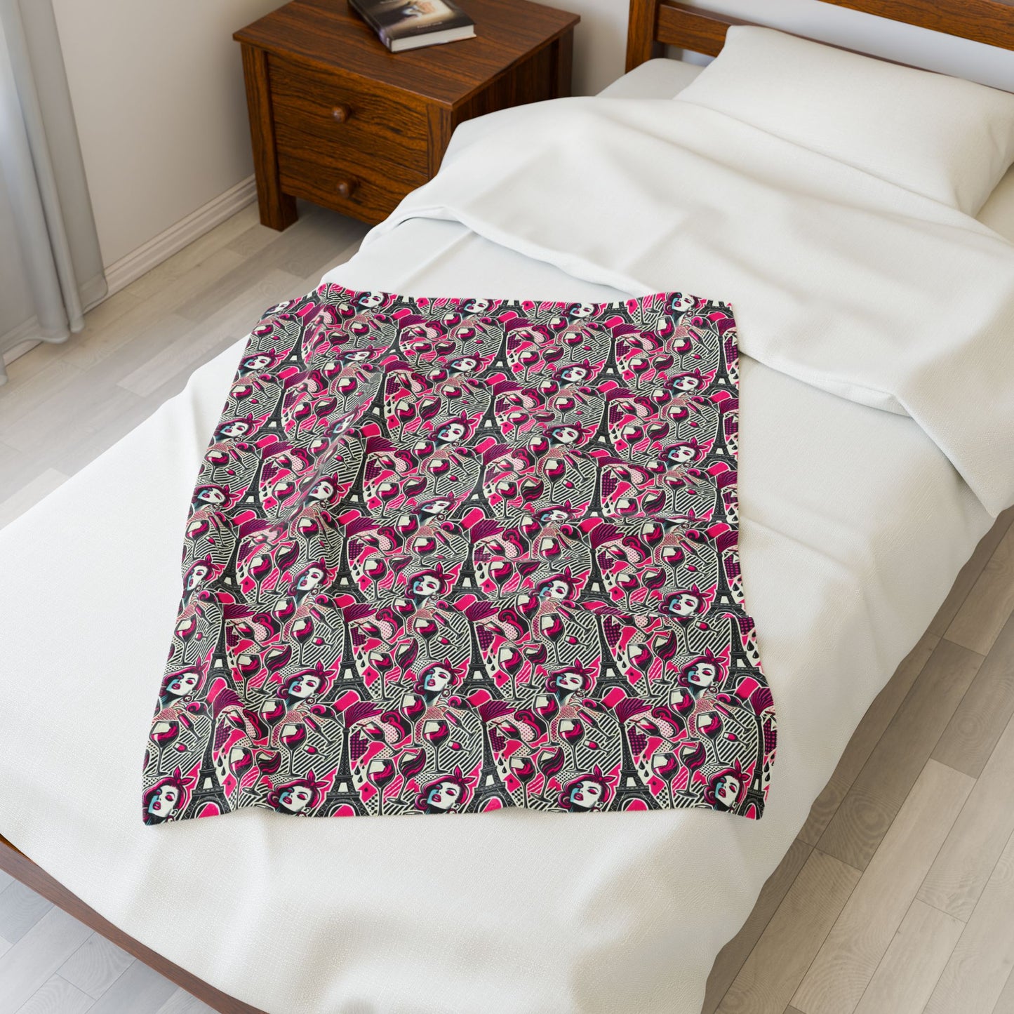 Eiffel De Chic Wine Velveteen Super Soft Plush Pink Paris Blanket for Home Bedroom by Kissa Doody