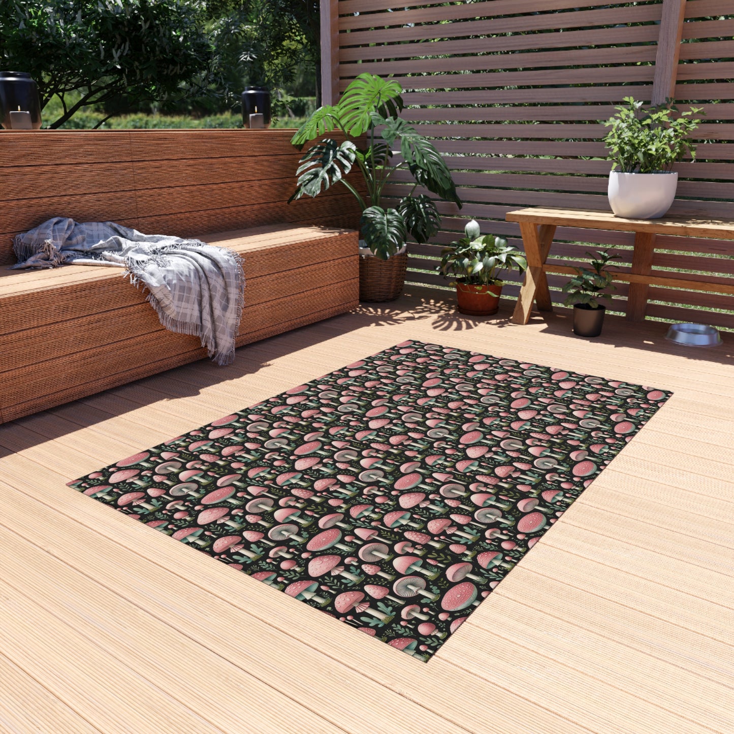 Pink Mushroom Rug Print Indoor Outdoor Rug Pink Decor Bedroom Custom Mat Home Decor Exclusively by Kissa Doody