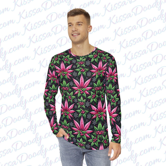 Merry Hempness Christmas Holly Leaf Men's Long Sleeve Shirt