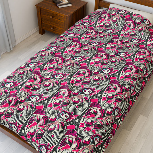 Eiffel De Chic Wine Velveteen Super Soft Plush Pink Paris Blanket for Home Bedroom by Kissa Doody