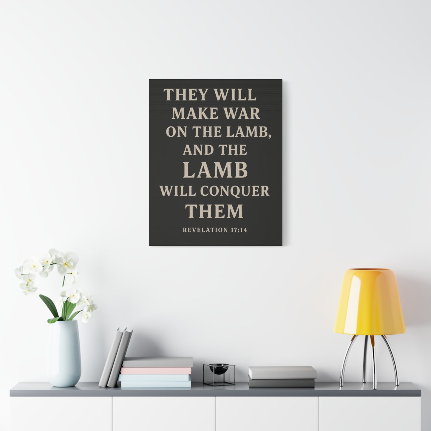 They Will Make War On The Lamb and The Lamb Will Conquer Them Book of Revelations Quote Inspirational Wall Art Canvas Religious Home Decor