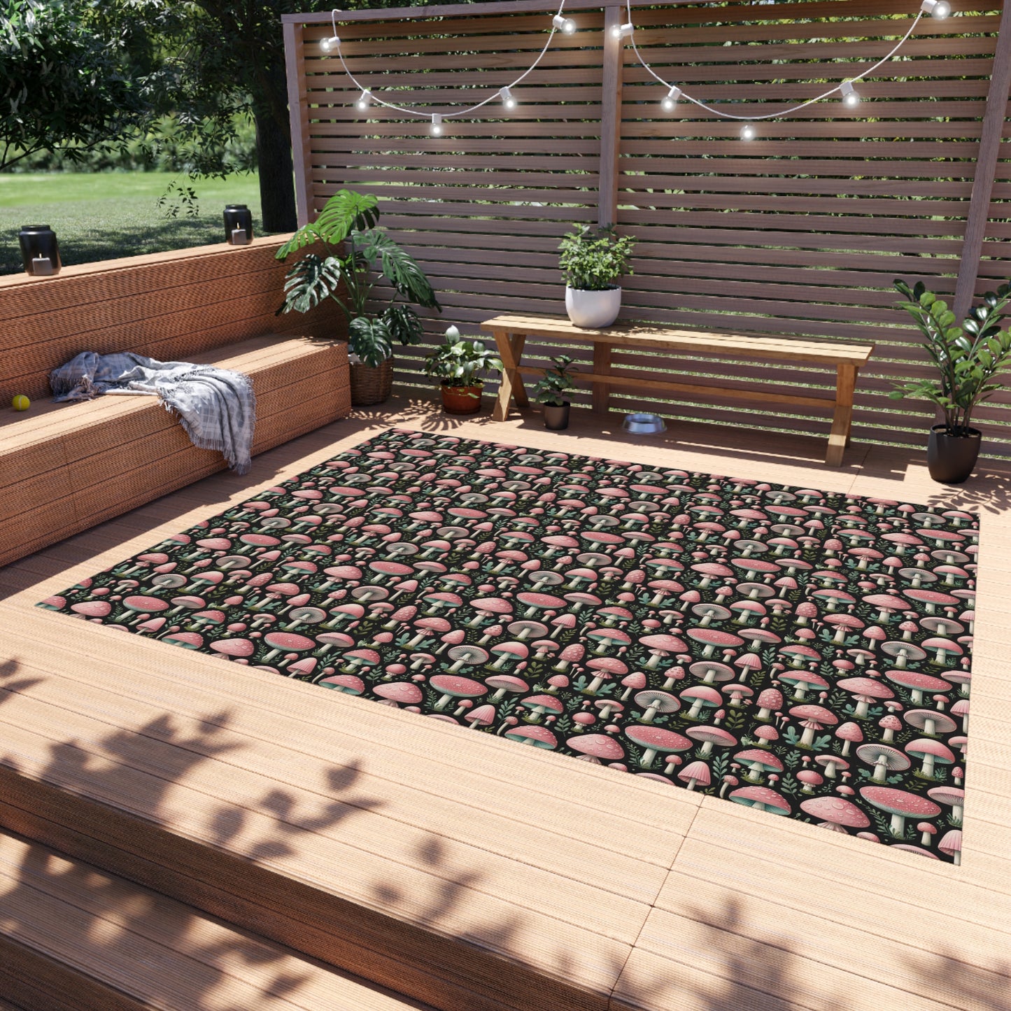 Pink Mushroom Rug Print Indoor Outdoor Rug Pink Decor Bedroom Custom Mat Home Decor Exclusively by Kissa Doody