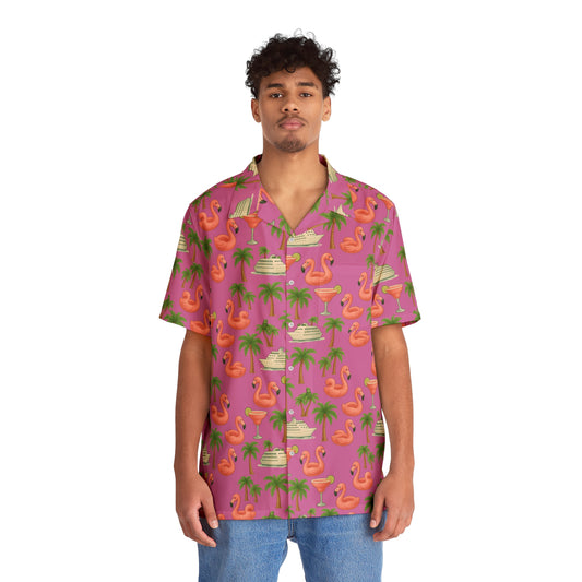 Pink Flamingo Cruise Fiesta Mens Travel Hawaiian Style Shirt For Cruise Vacations Nautical Fun Vacay Mode Matching Couples Outfits