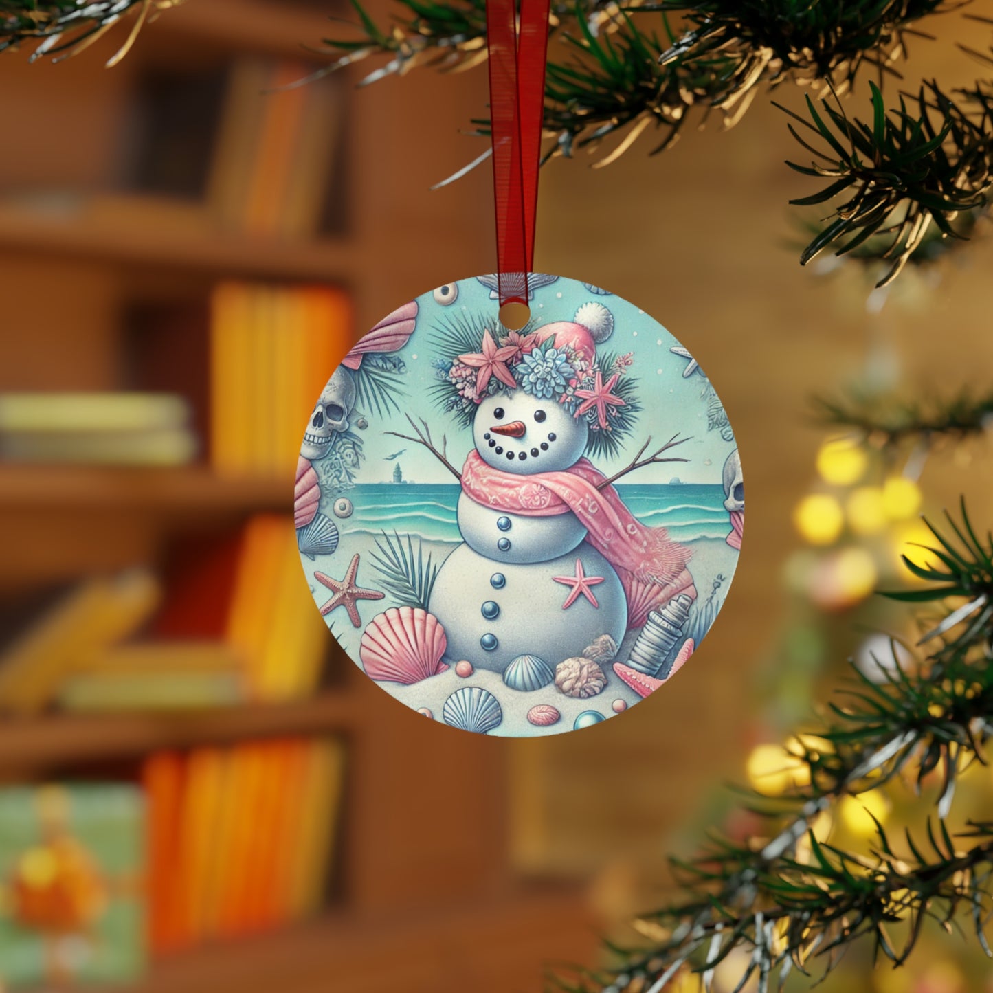 Snow Woman At Christmas Metal Ornament