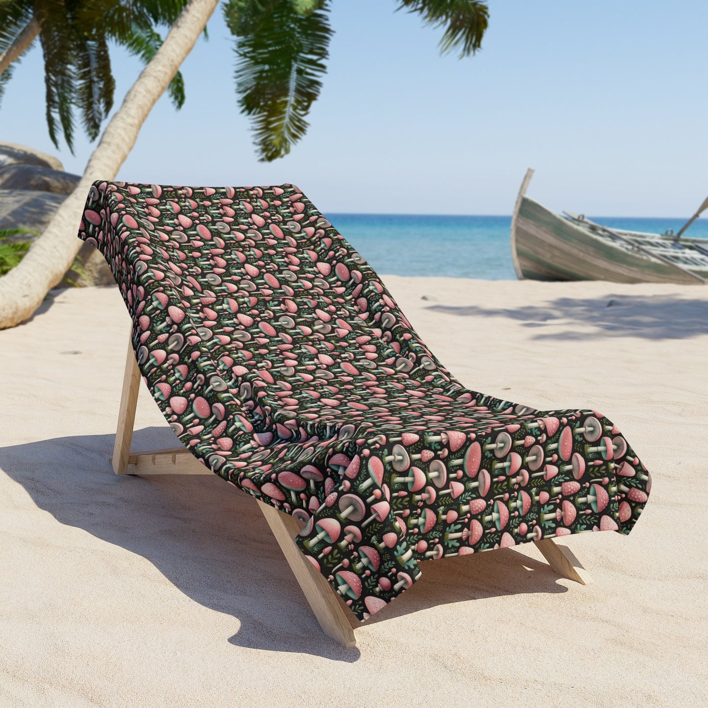 Pink Mushroom Beach Towel