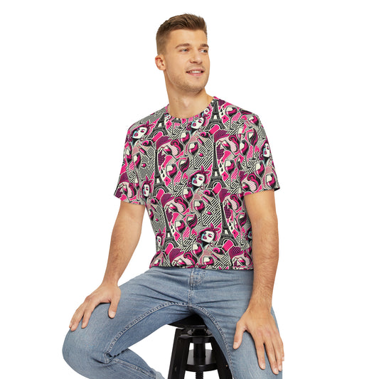 Eiffel De Chic Fashion Pink Print Men's Super Soft Polyester Tee