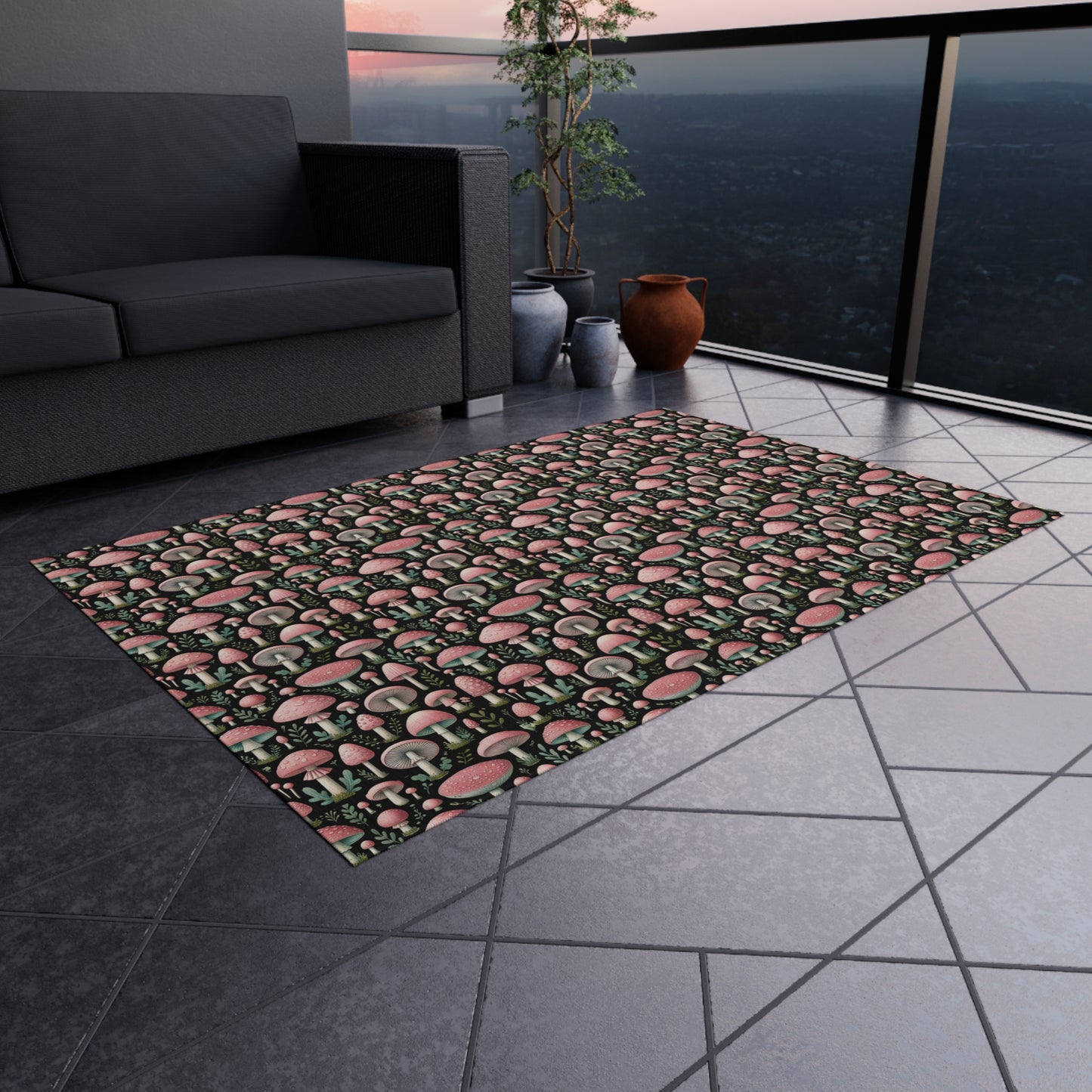 Pink Mushroom Rug Print Indoor Outdoor Rug Pink Decor Bedroom Custom Mat Home Decor Exclusively by Kissa Doody