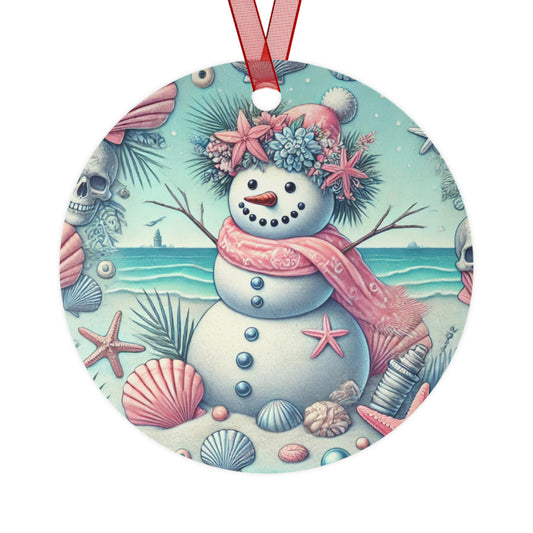 Snow Woman At Christmas Metal Ornament