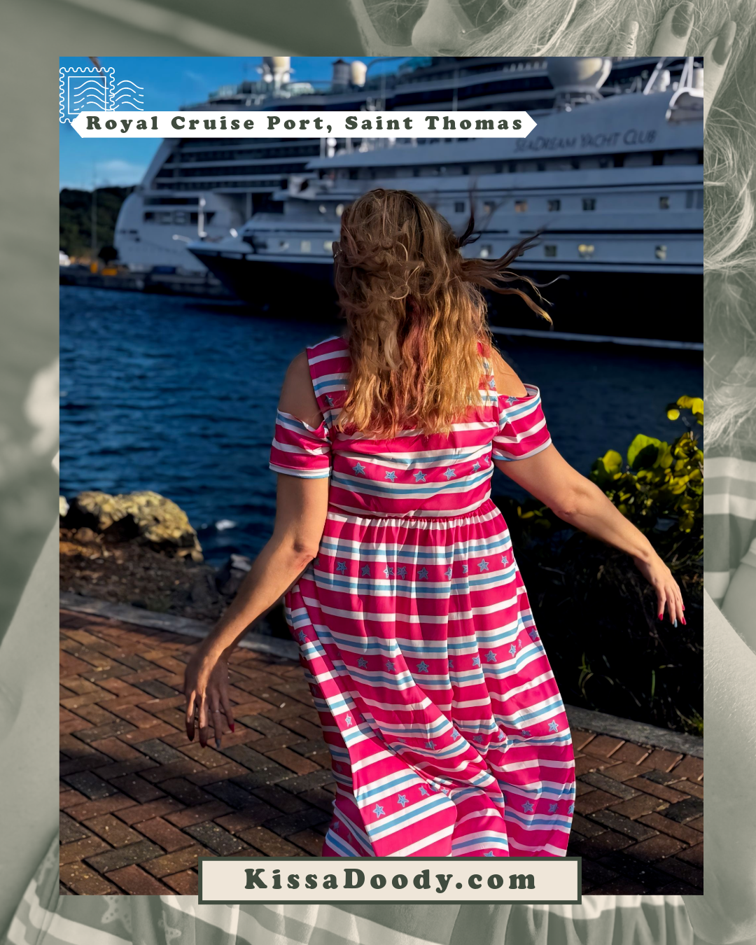 Nautical Starfish Stripe Dress for Women Pink & Blue Pocket Dress With Open Shoulders