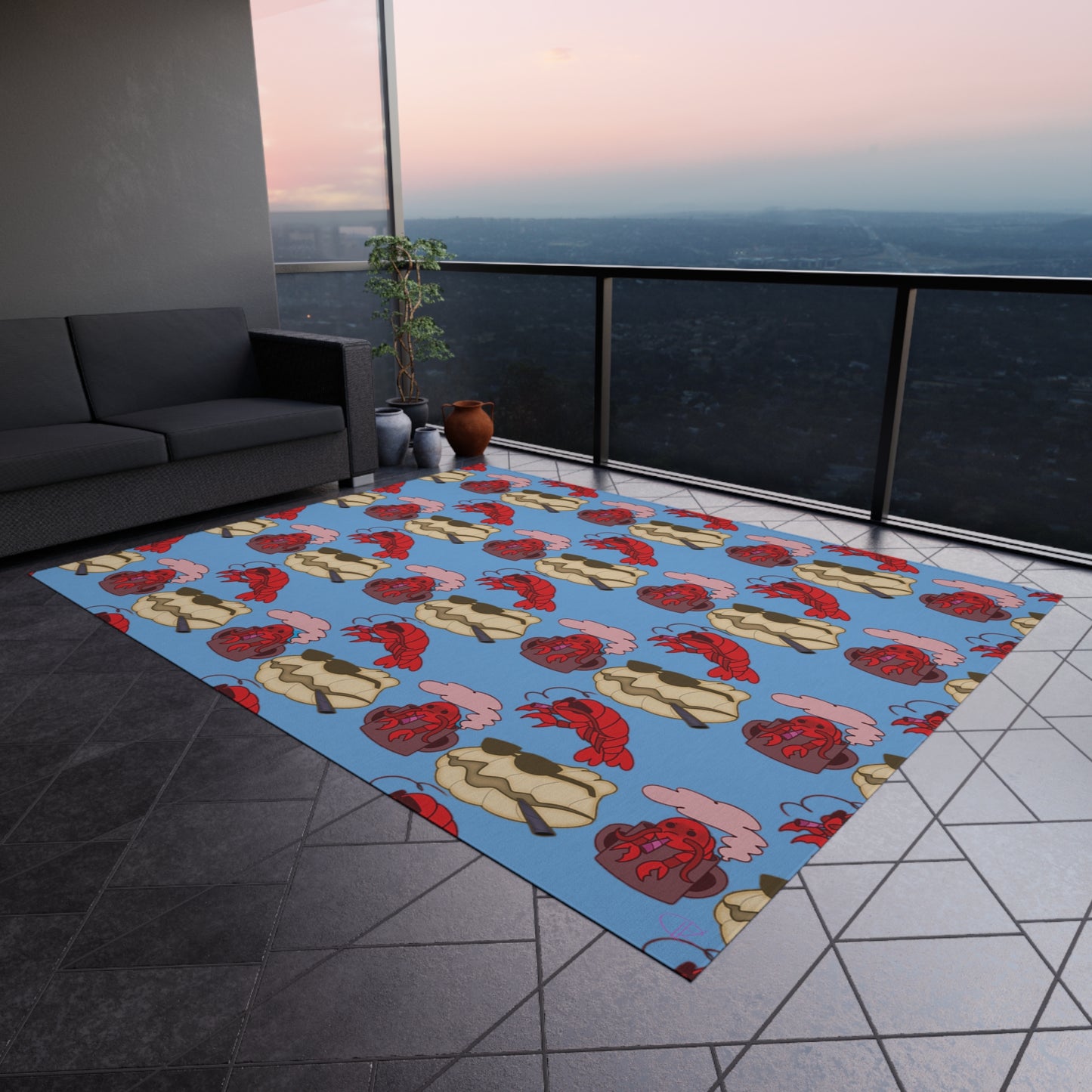 Rock Pot Lobster Funny Beach Porch Clam Ocean Print Indoor Outdoor Rug Pink Patio Deck Decor Bedroom Custom Mat Home Decor  by Kissa Doody
