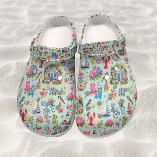 Classic Cape Cod Colorful Floral All-Over Print Women's Classic Clogs