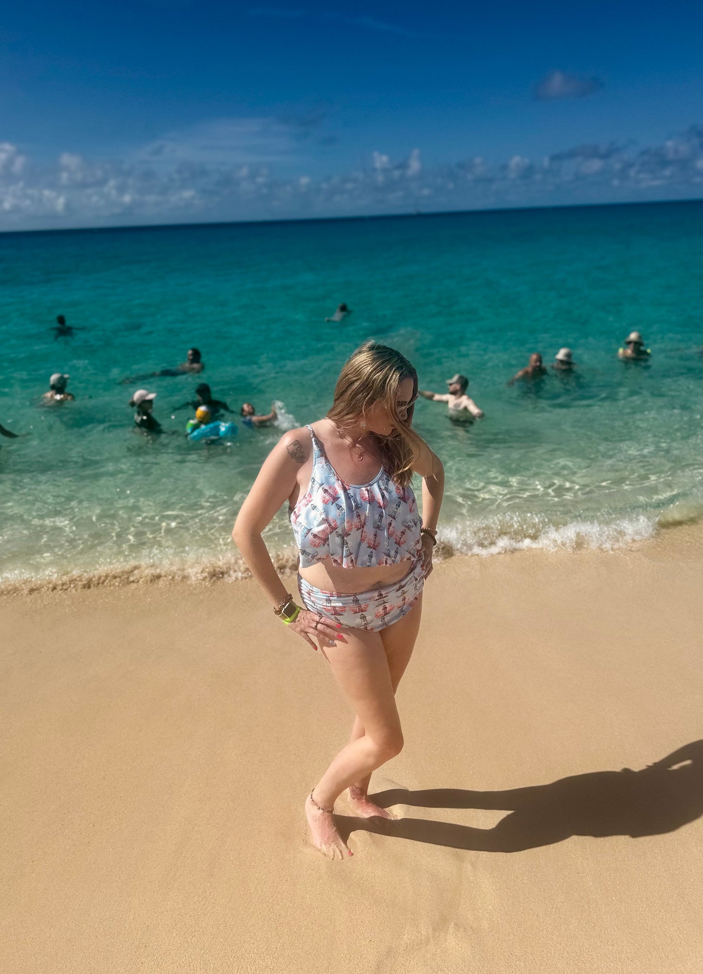 Women’s Lighthouse Print Bikini Pink & Blue Nautical Two-Piece Swimsuit